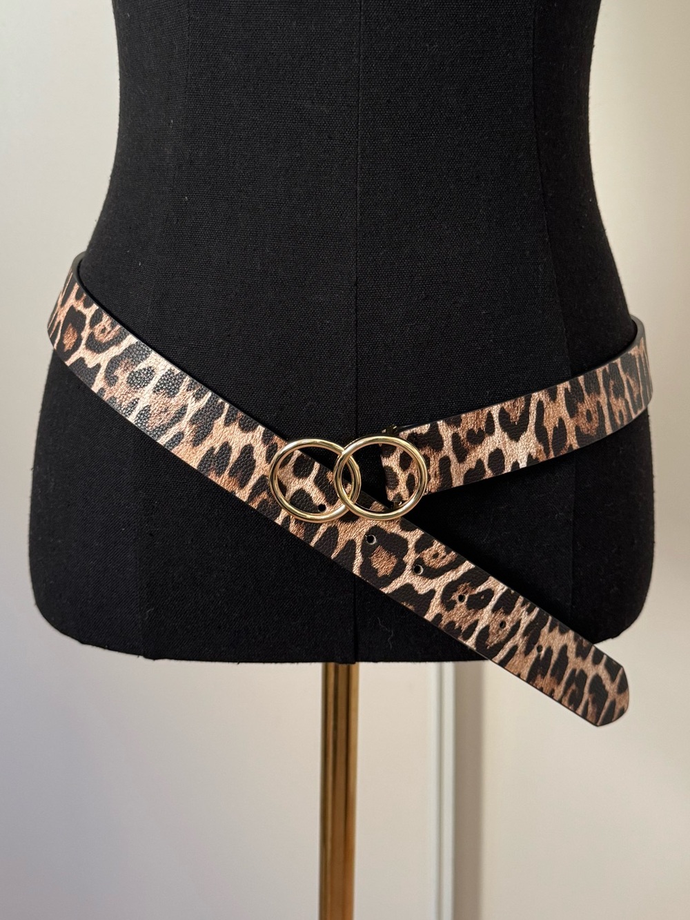 Leopard Print Double Ring Buckle Belt Gold Hardware New
